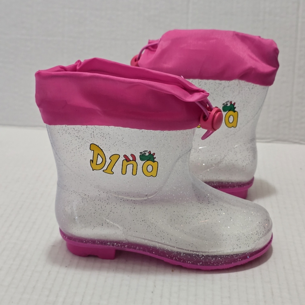 Dino Rain Boots Girls Size EU 32 Pink Clear Glitter Waterproof Kids Cute
